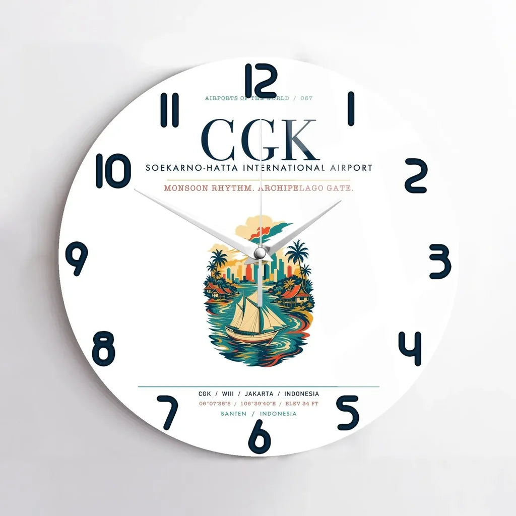 Jakarta Soekarno-Hatta International Airport (CGK) design on white no frame wall clock