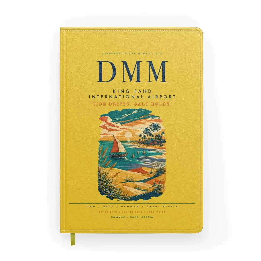King Fahd International Airport (DMM) design on yellow notebook