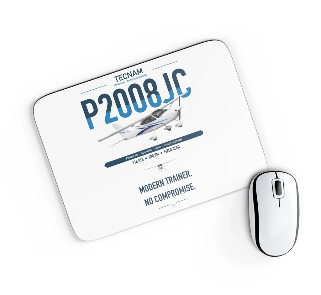 Tecnam P2008JC NG design on white rectangle mouse pad
