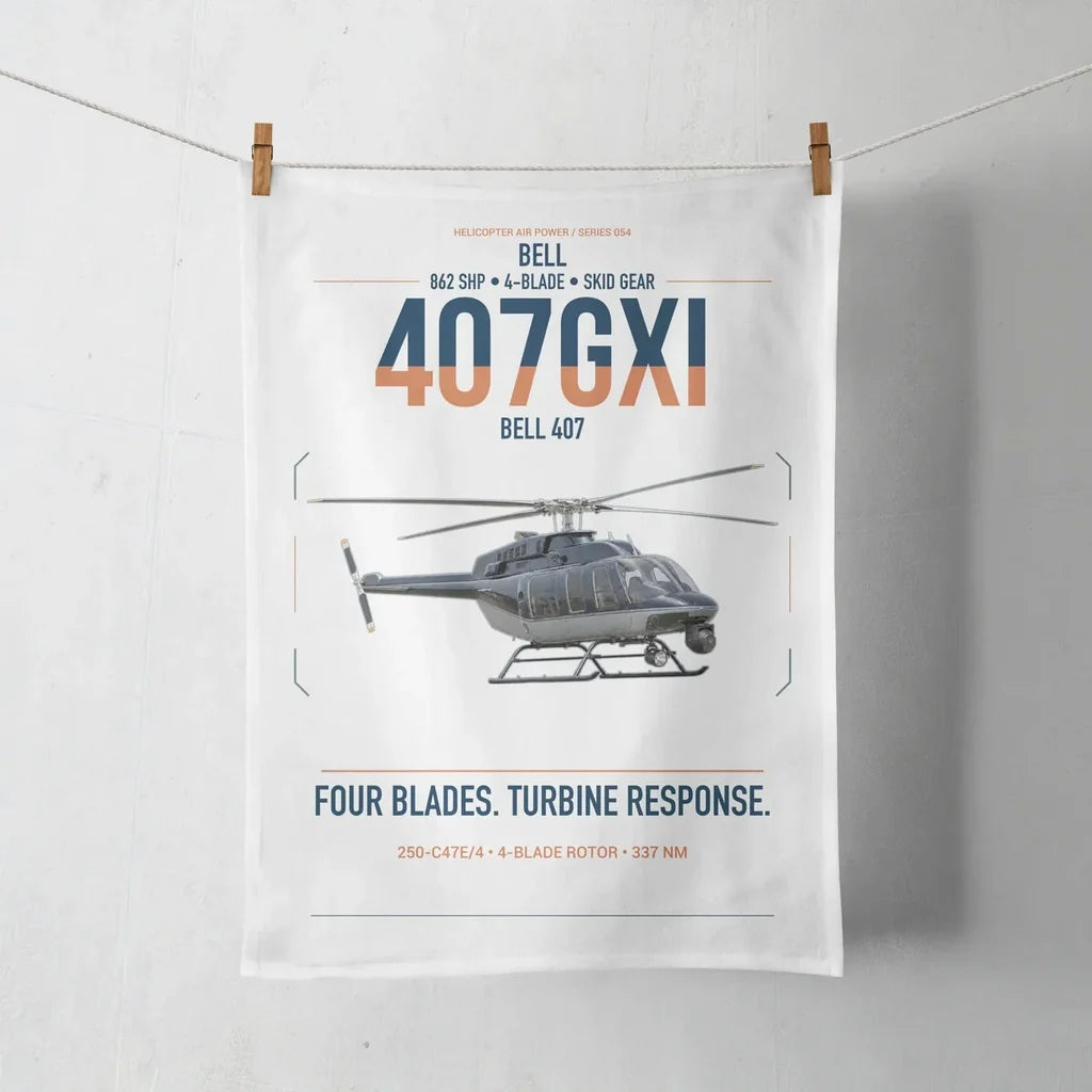Bell 407GXi design on white towel
