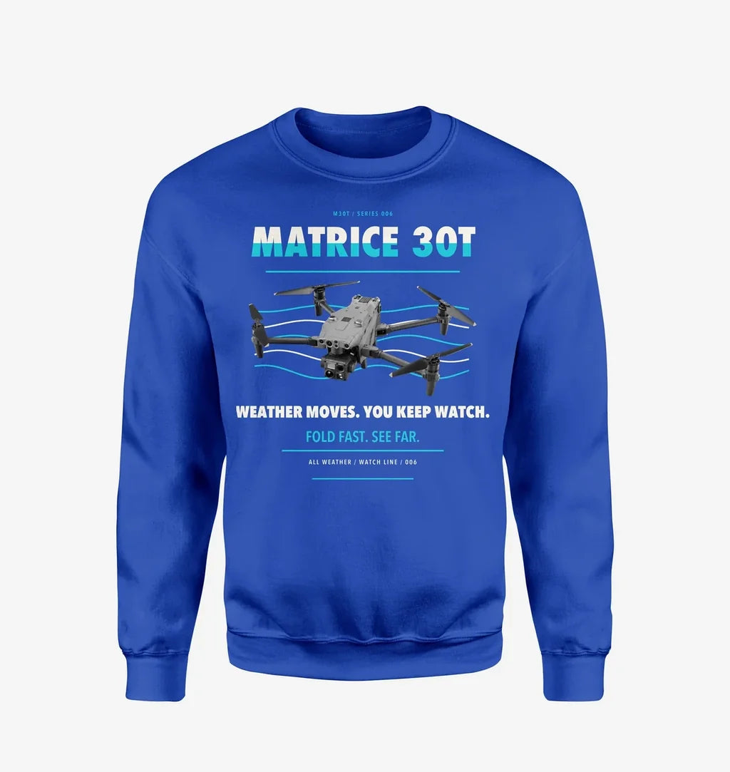DJI Matrice 30T design on blue sweatshirt