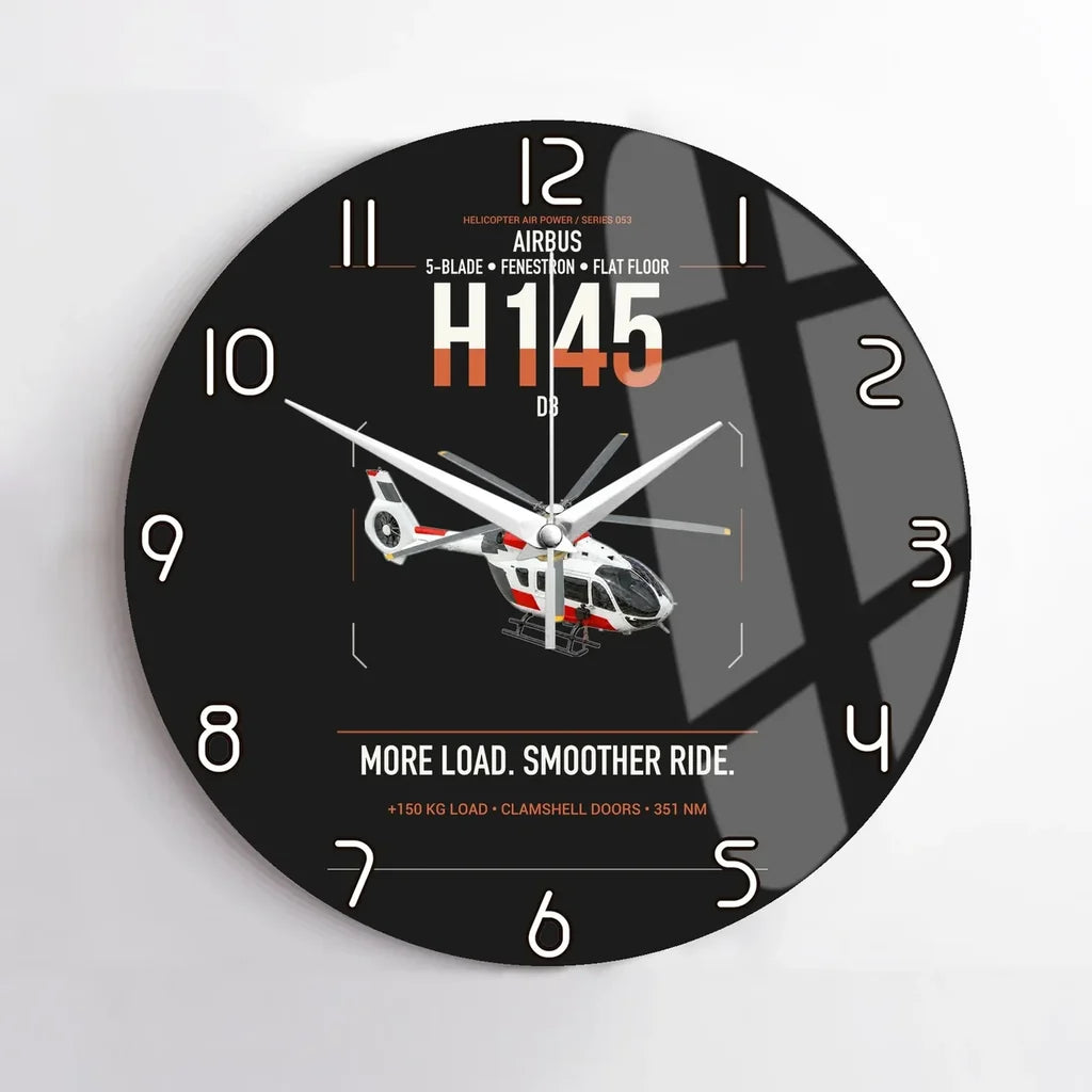 Airbus H145 D3 design on black no frame wall clock
