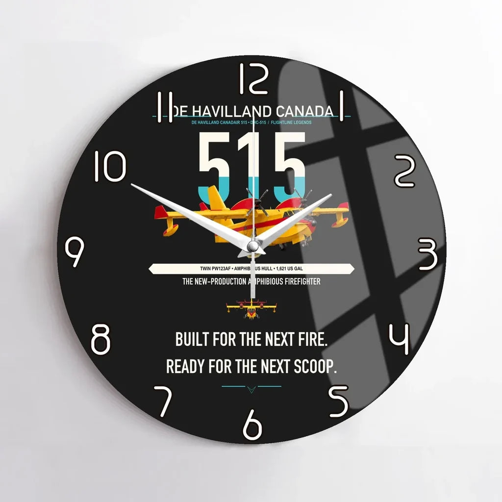 De Havilland Canadair 515 design on black no frame wall clock