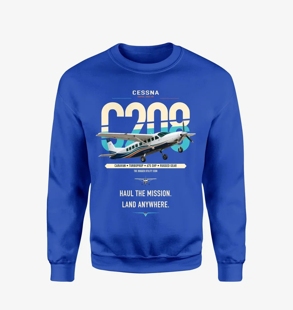 Cessna 208 Caravan design on blue sweatshirt
