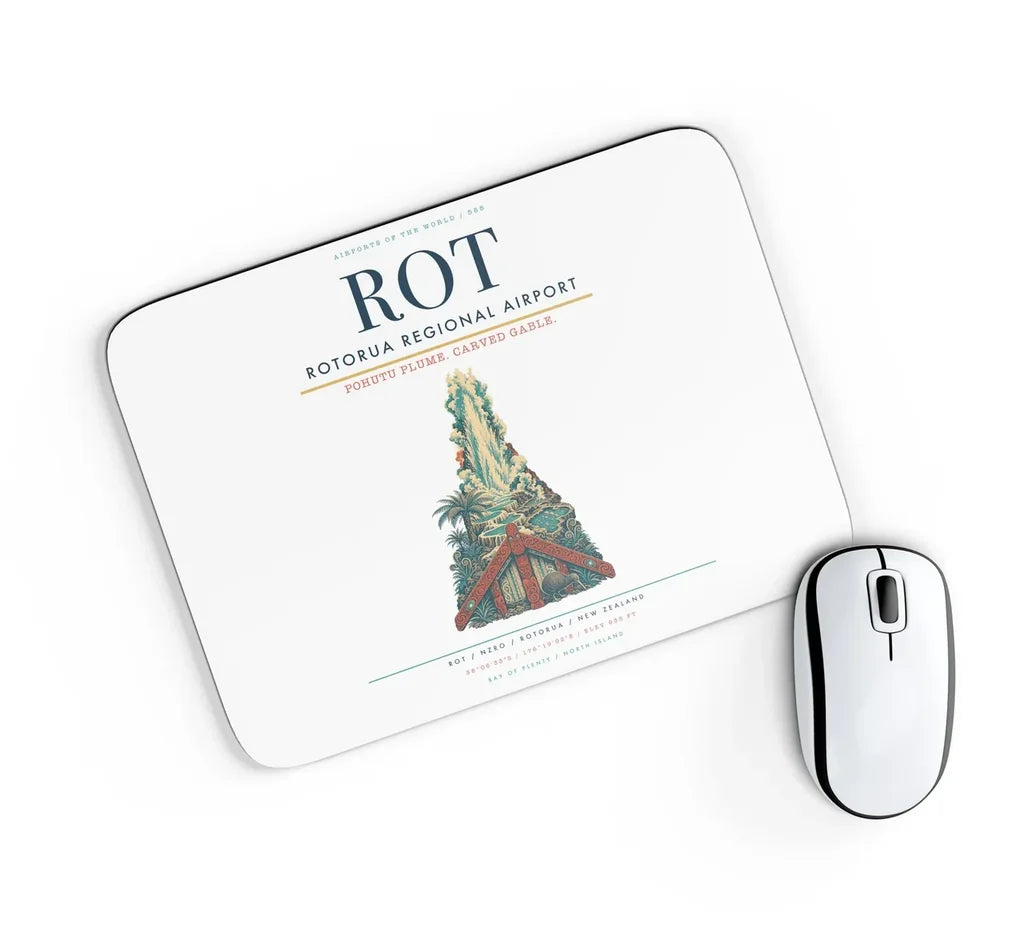 Rotorua Regional Airport (ROT) design on white rectangle mouse pad