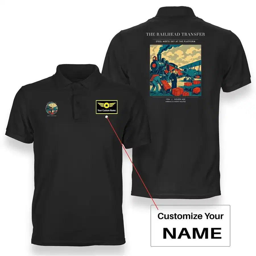 VINTAGE G4485 - The Railhead Transfer - Double-Side Polo T-Shirt design on black+name