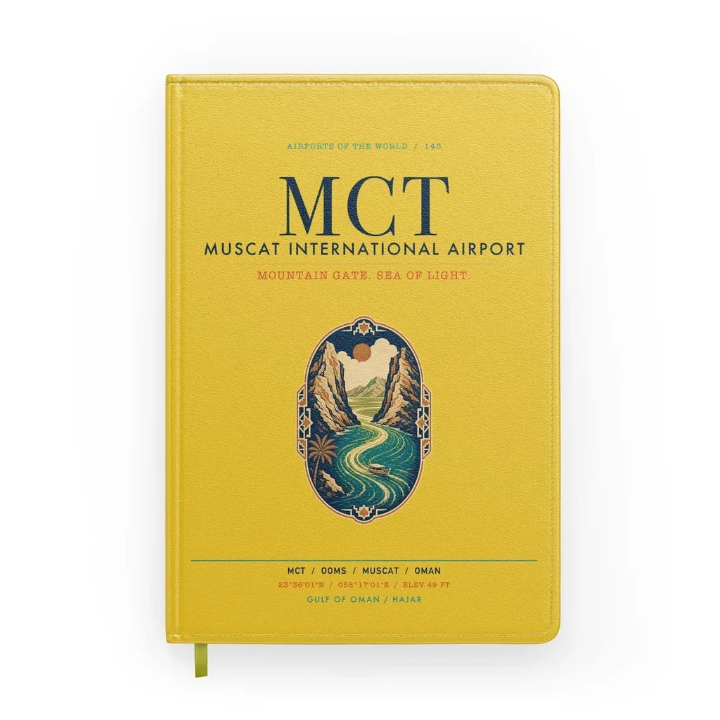 Muscat International Airport (MCT) design on yellow notebook