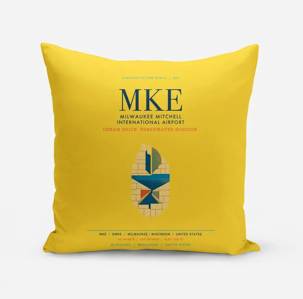Milwaukee Mitchell International Airport (MKE) design on yellow pillow