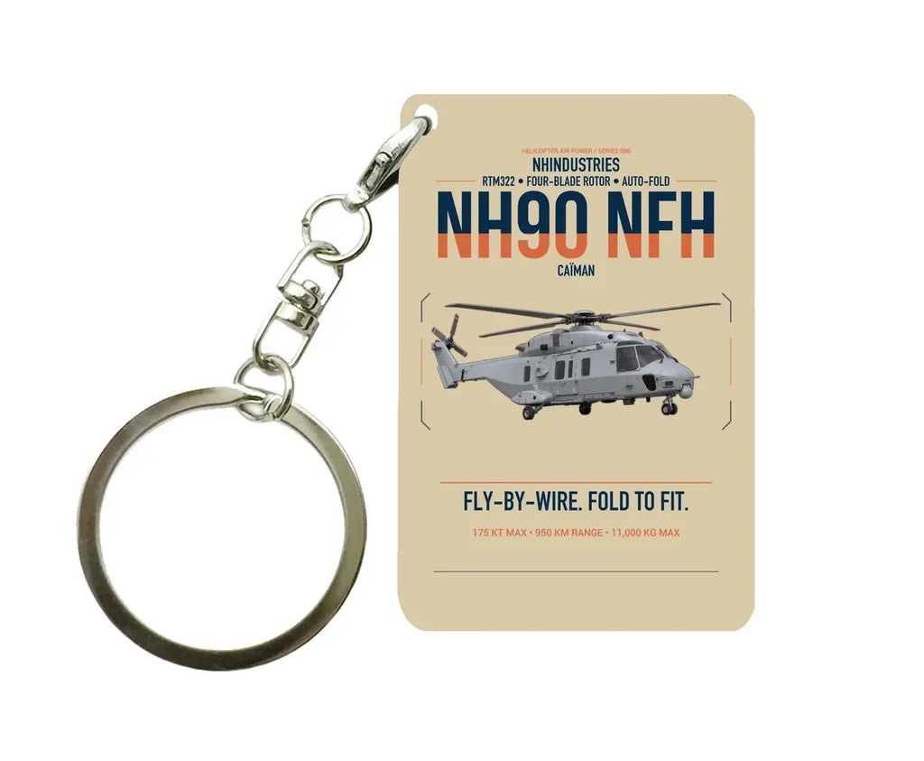 NHIndustries NH90 NFH Caïman design on beige designed key chain, double-side print