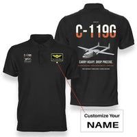 Thumbnail for C-119G Flying Boxcar design on black+name double-side polo t-shirt, double-side print
