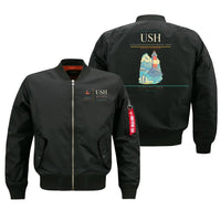 Thumbnail for Malvinas Argentinas International Airport (USH) design on black bomber jacket