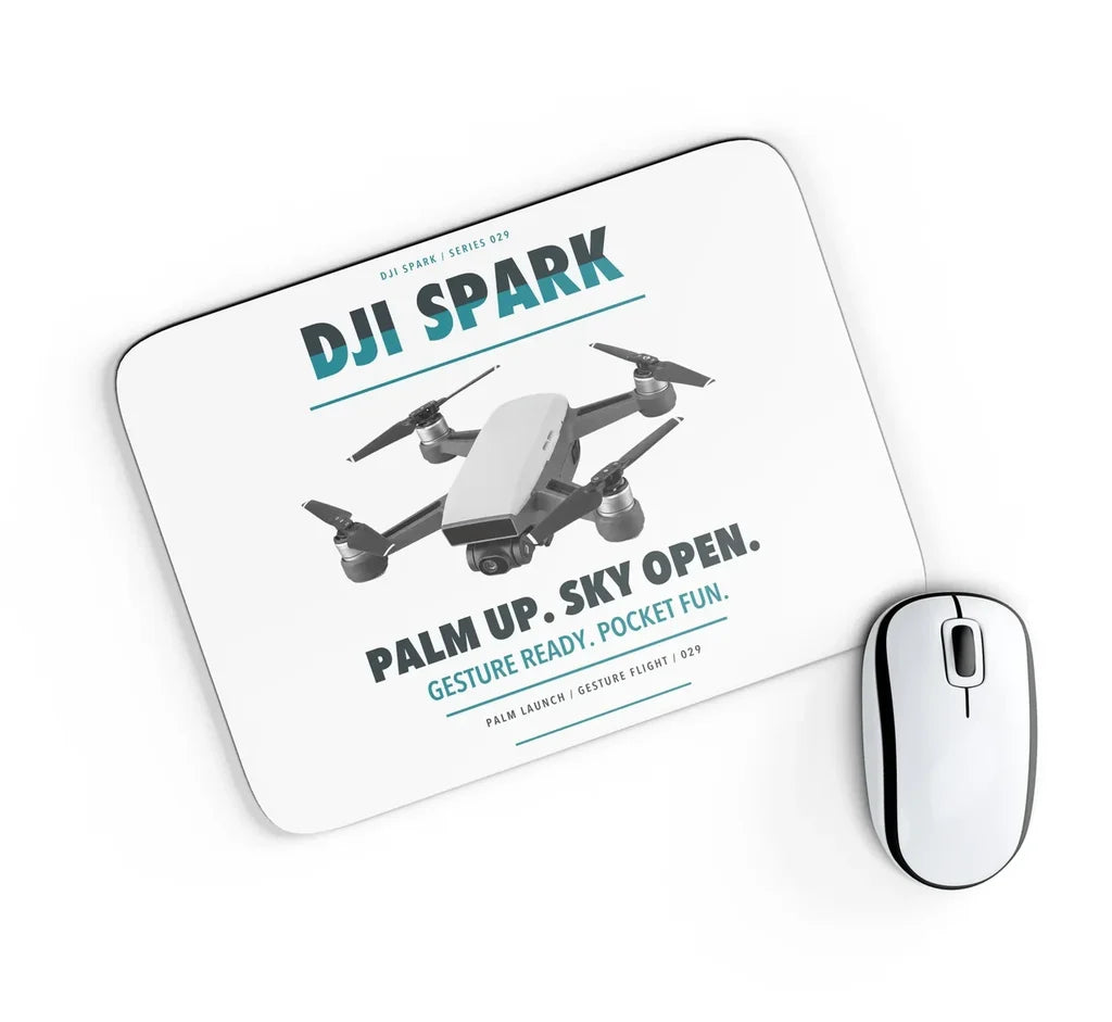 DJI Spark design on white rectangle mouse pad