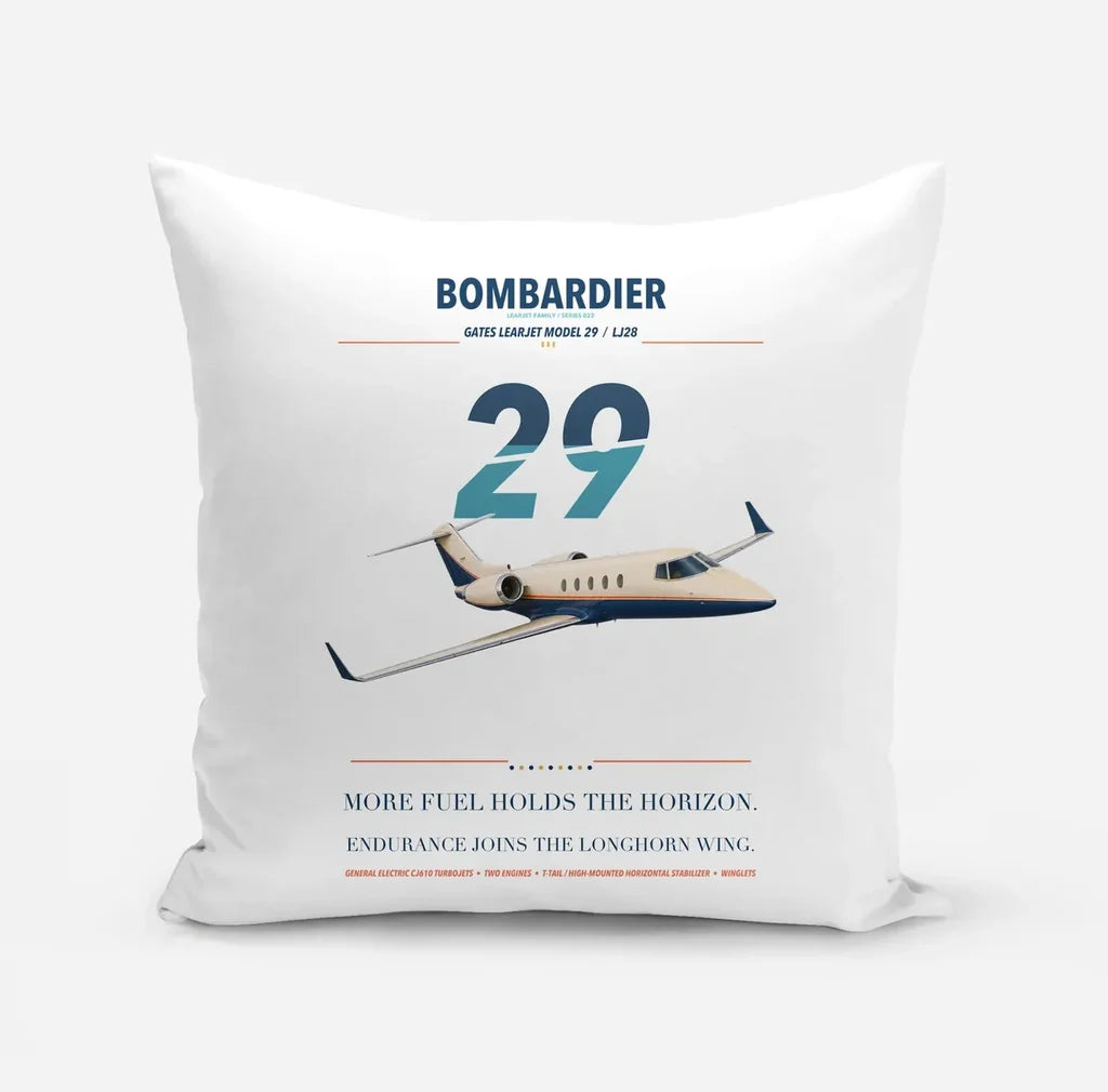 Bombardier Learjet 29 design on white pillow