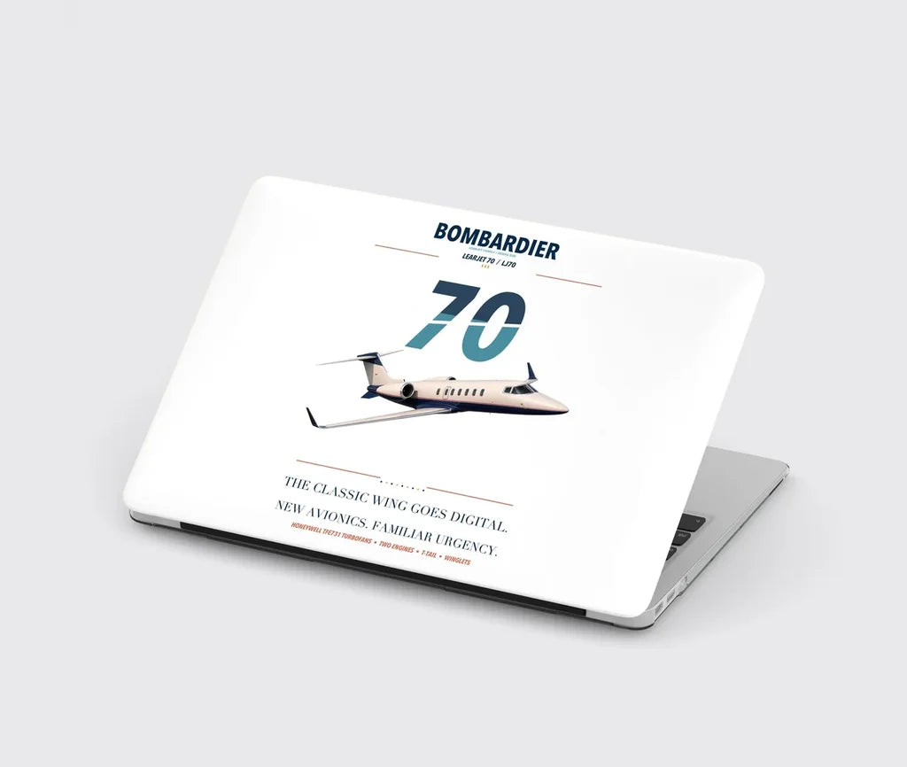 Bombardier Learjet 70 design on white MacBook case