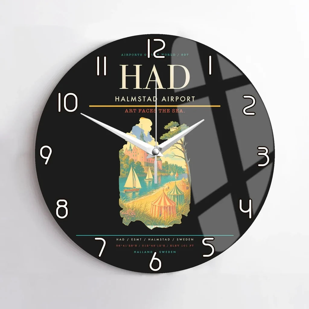 Halmstad Airport (HAD) design on black no frame wall clock