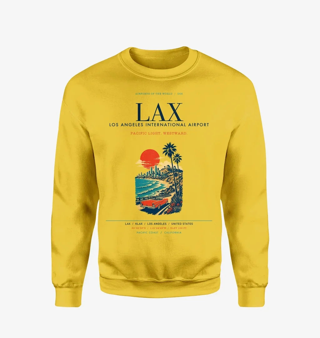 Los Angeles International Airport (LAX) design on yellow sweatshirt