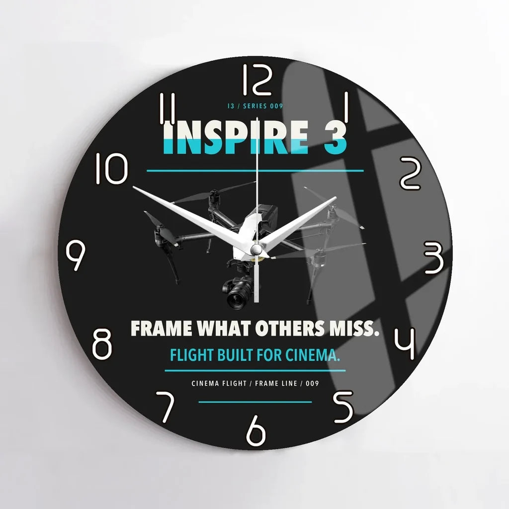 DJI Inspire 3 design on black no frame wall clock