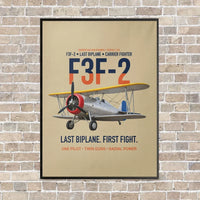 Thumbnail for F3F-2 Last Biplane First Fight vertical canvas print - framed - beige background