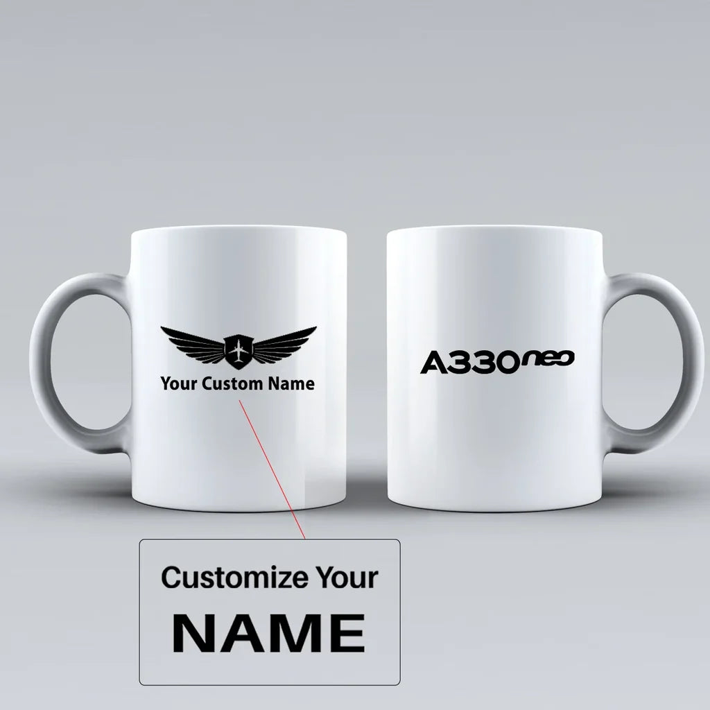 A330neo & Text Ceramic White aviation design on ceramic mug, premium ceramic with glazed finish.