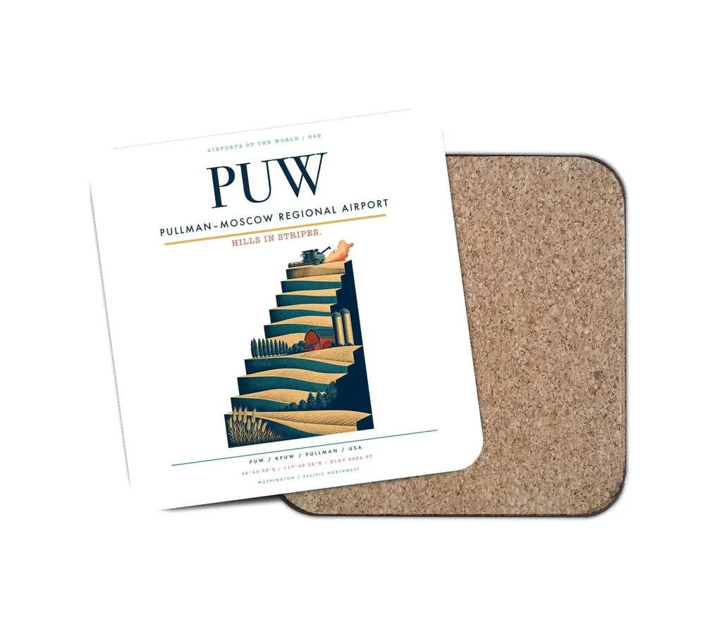 Pullman–Moscow Regional Airport (PUW) design on white 1 piece coaster