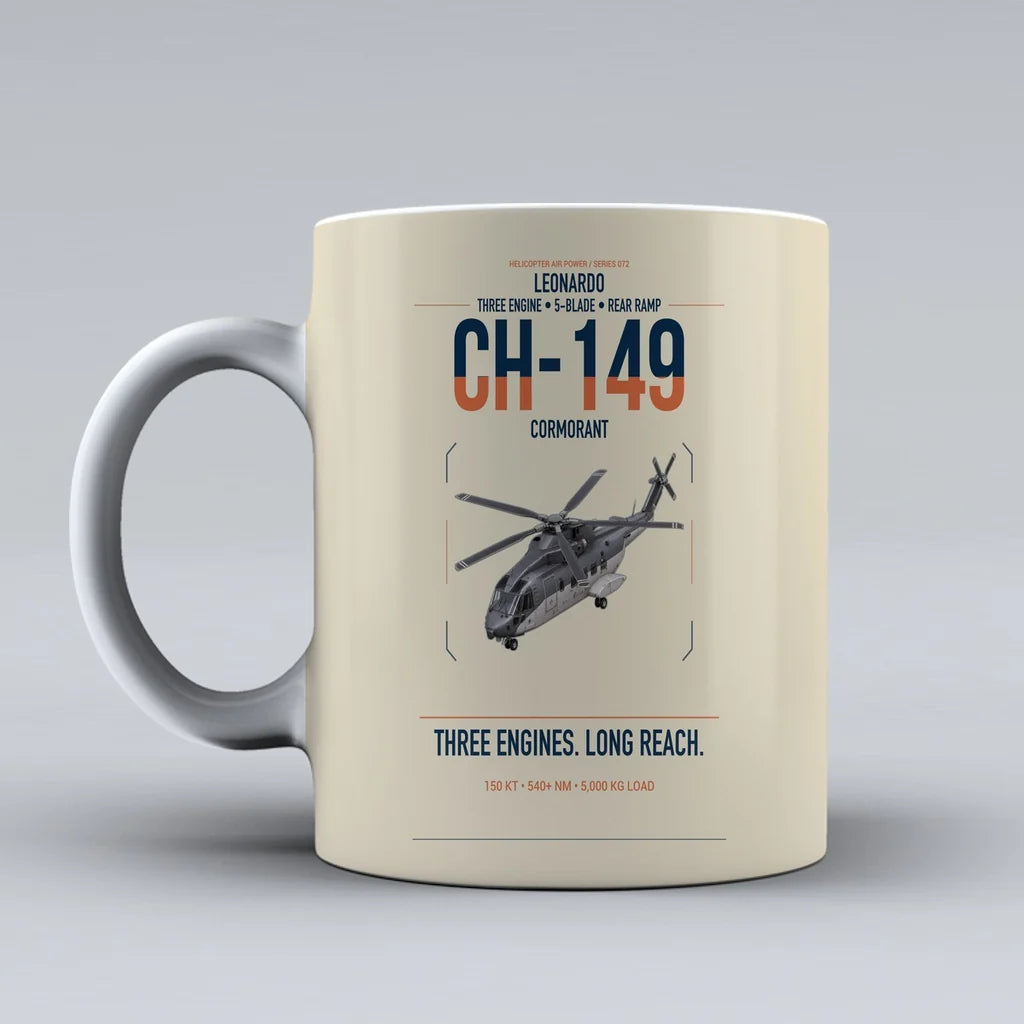 Leonardo CH-149 Cormorant design on beige ceramic mug, double-side print