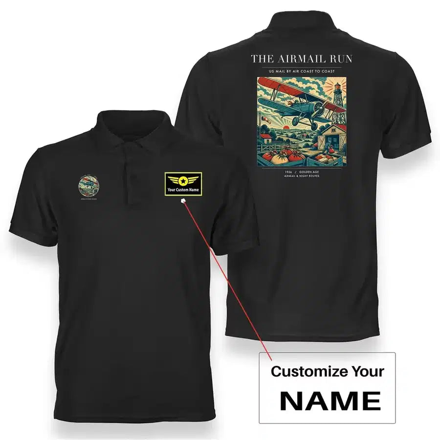 VINTAGE G4015 - The Airmail Run - Double-Side Polo T-Shirt design on black+name