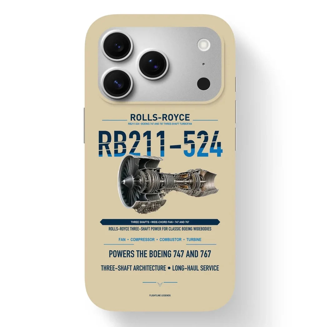 RB211-524 Case design on beige iphone case