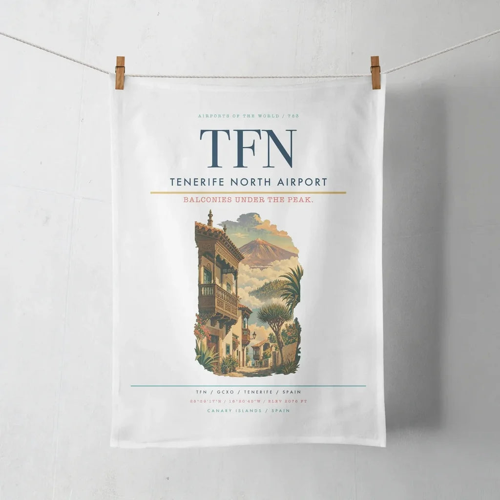 Tenerife North Airport (TFN) design on white towel