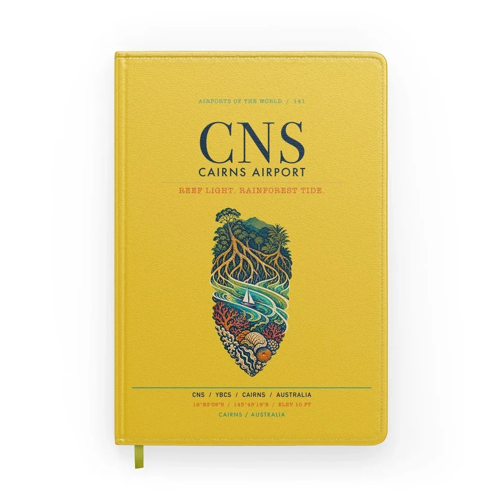 Cairns Airport (CNS) design on yellow notebook