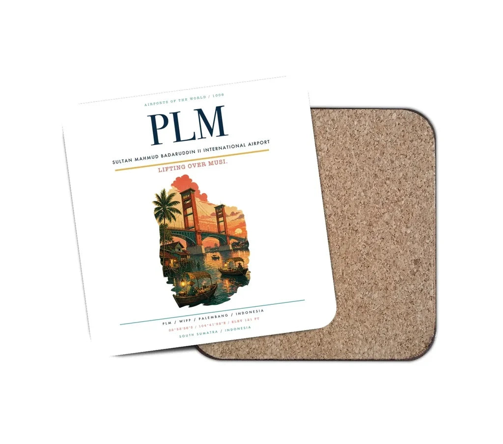 Sultan Mahmud Badaruddin II International Airport (PLM) design on white 1 piece coaster