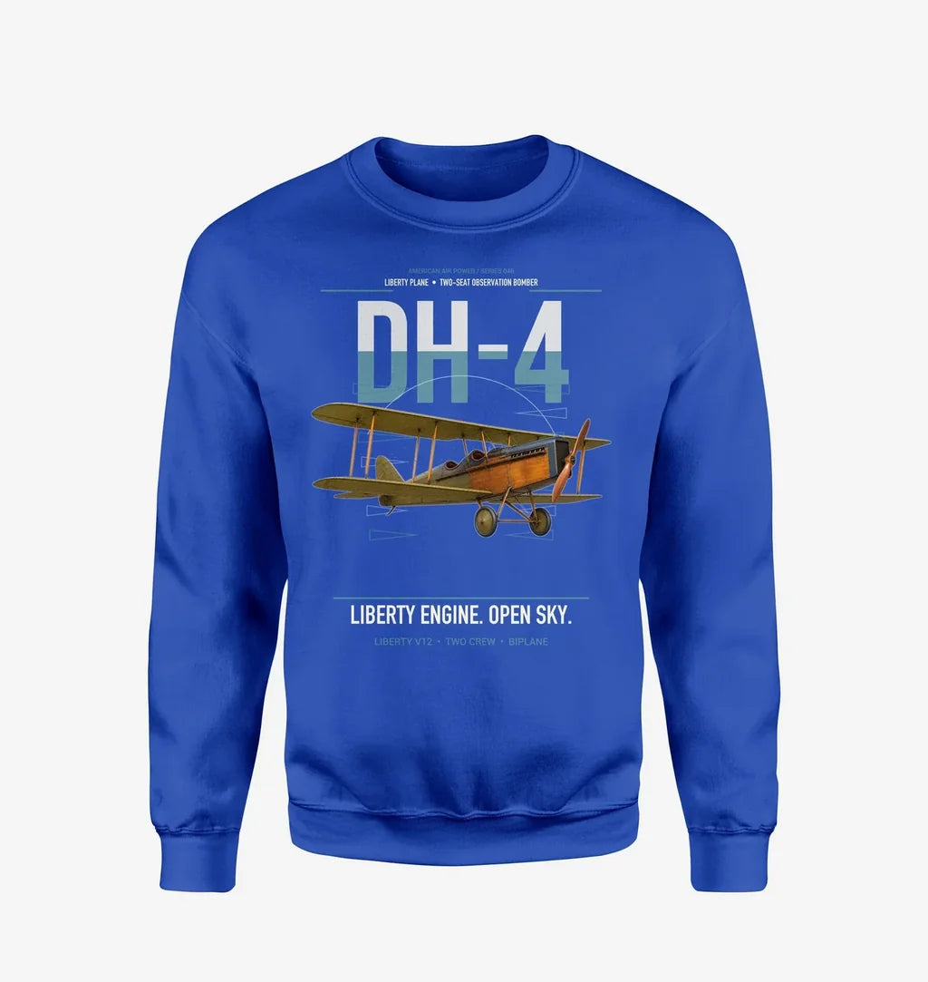 Airco DH-4 Liberty Plane design on blue sweatshirt