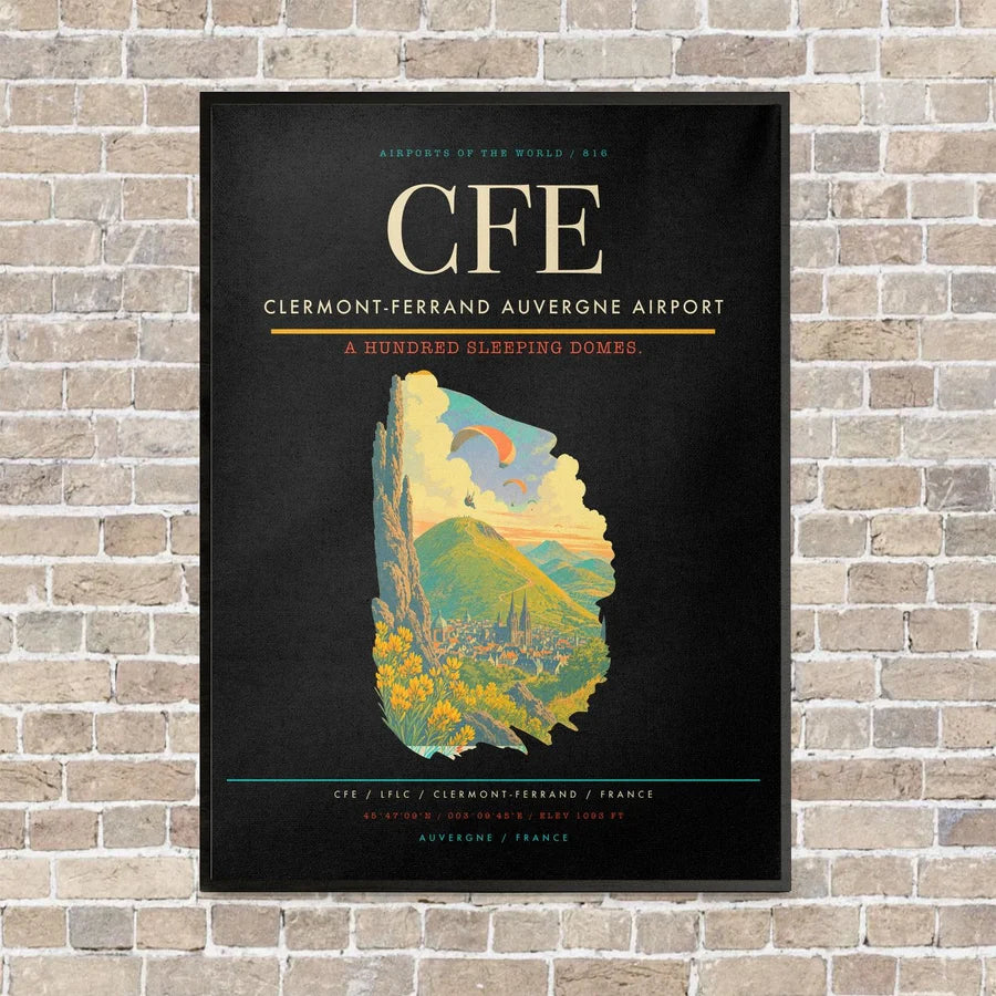 Clermont-Ferrand Auvergne Airport CFE - Canvas Framed - Black