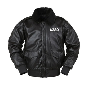 Airbus A380 Flat Text Leather Bomber Jackets