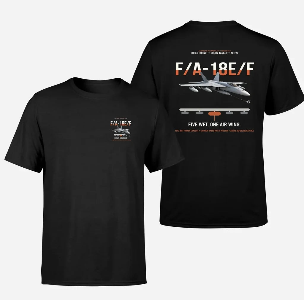 F A-18E F Buddy Tanker design on black double-side t-shirt, double-side print