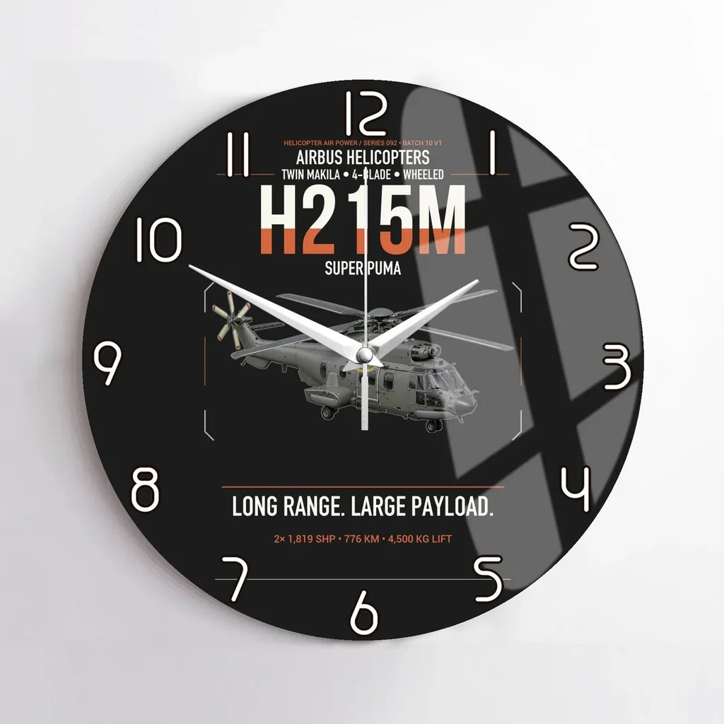 Airbus H215M design on black no frame wall clock