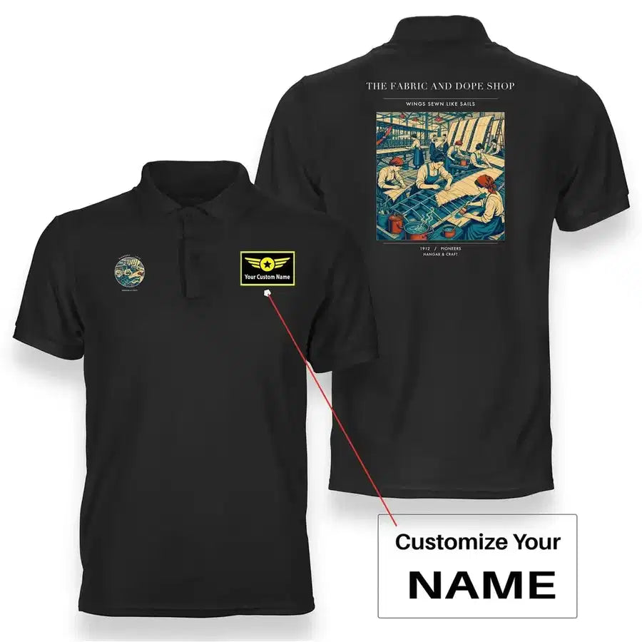 VINTAGE G4168 - The Fabric And Dope Shop - Double-Side Polo T-Shirt design on black+name