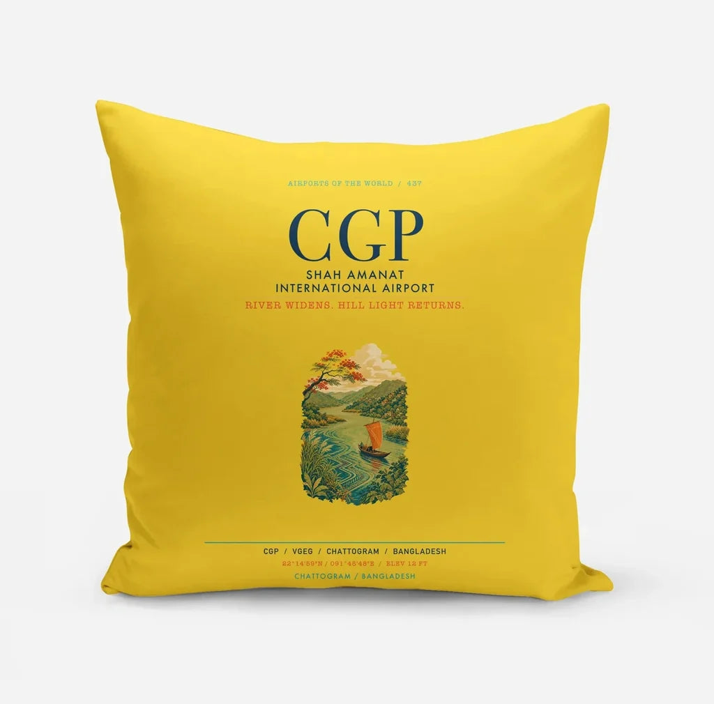 Shah Amanat International Airport Chattogram (CGP) design on yellow pillow