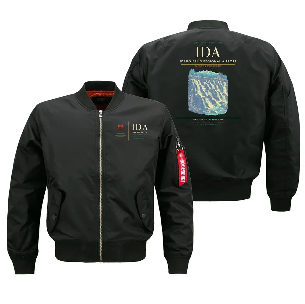 Idaho Falls Regional Airport (IDA) design on black bomber jacket
