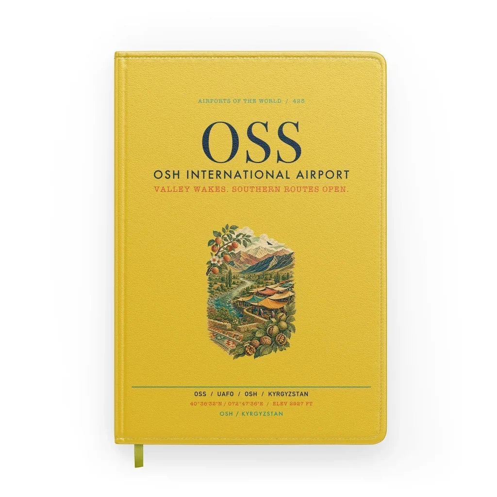 Osh International Airport (OSS) design on yellow notebook