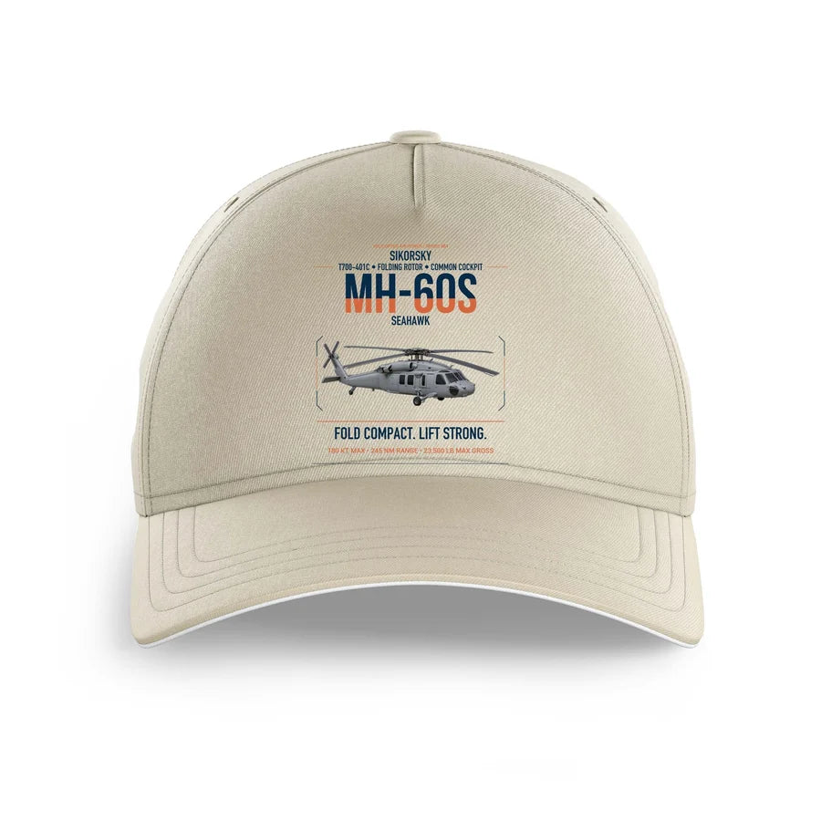 Sikorsky MH-60S Seahawk design on beige printed hat