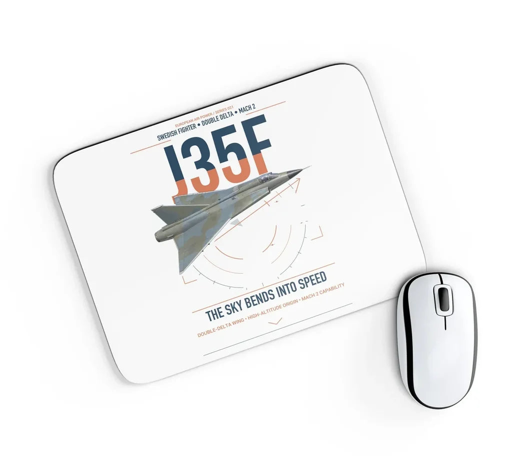 Saab J 35F Draken design on white rectangle mouse pad