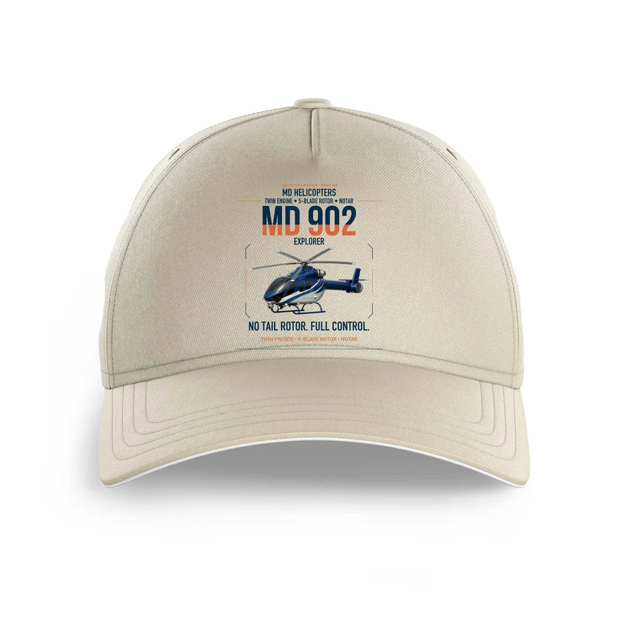 MD Helicopters MD 902 Explorer design on beige printed hat