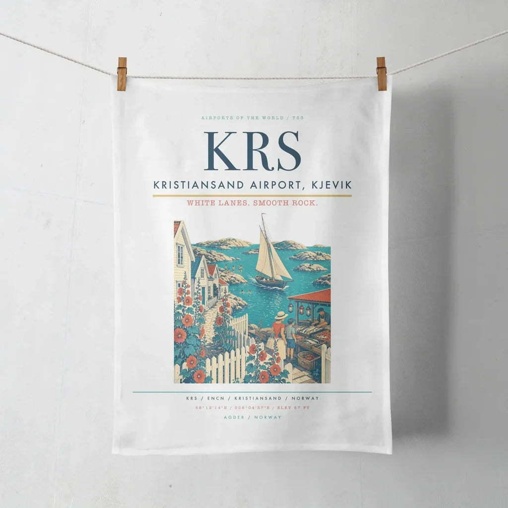 Kristiansand Airport, Kjevik (KRS) design on white towel