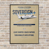 Thumbnail for Cessna Citation Sovereign+ vertical canvas print - framed - beige background