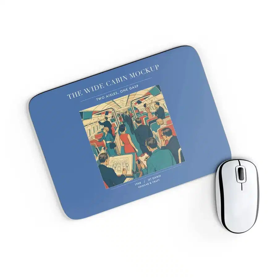 VINTAGE G4467 - The Wide Cabin Mockup - Designed Mouse Pads design on blue rectangle