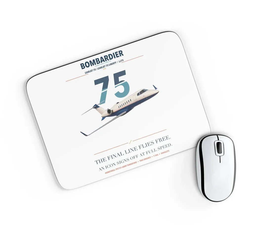 Bombardier Learjet 75 Liberty design on white rectangle mouse pad