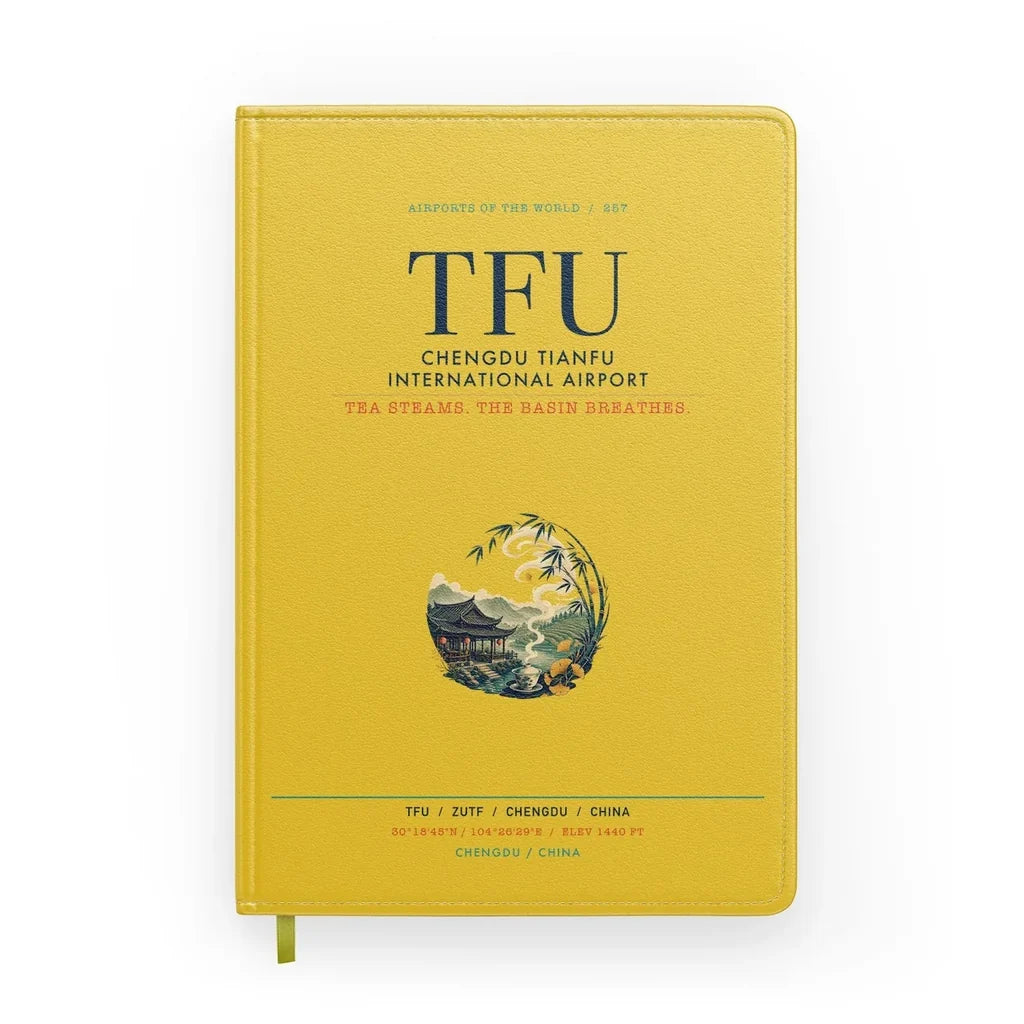 Chengdu Tianfu International Airport (TFU) design on yellow notebook