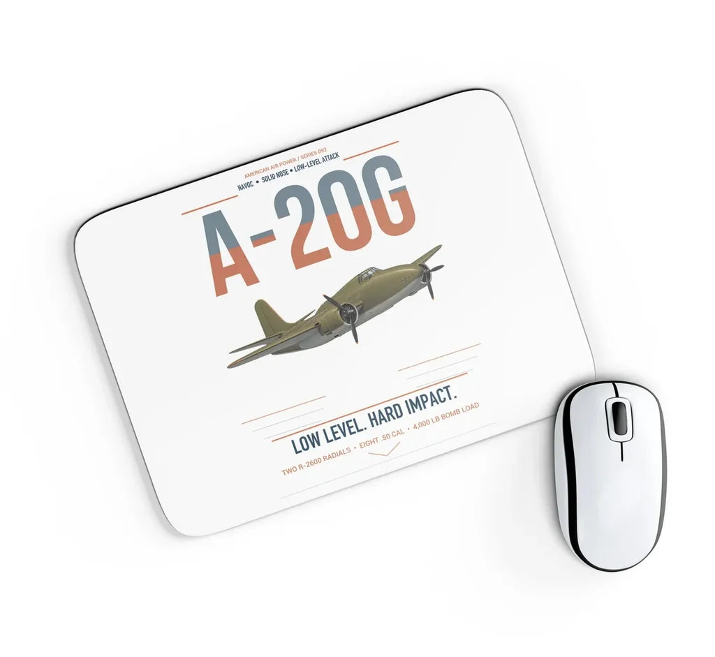 A-20G Havoc design on white rectangle mouse pad