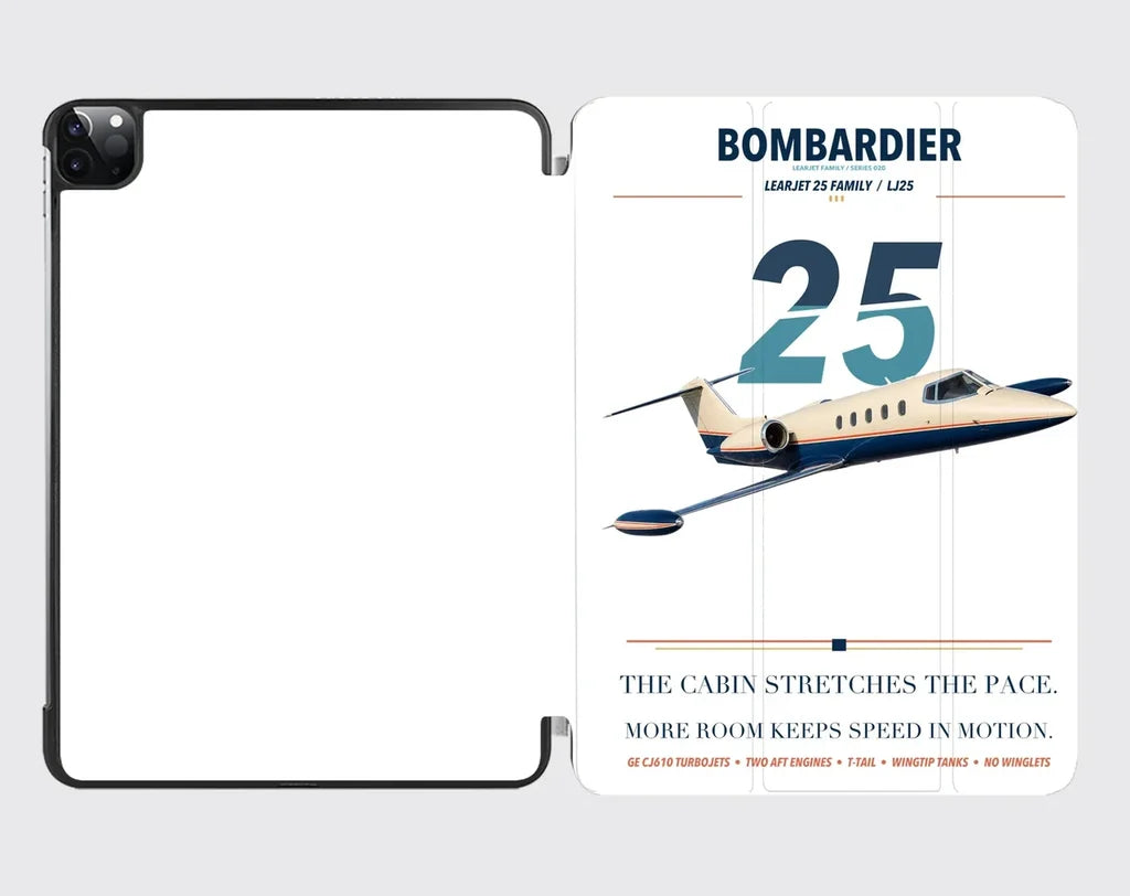 Bombardier Learjet 25 design on white ipad tablet case