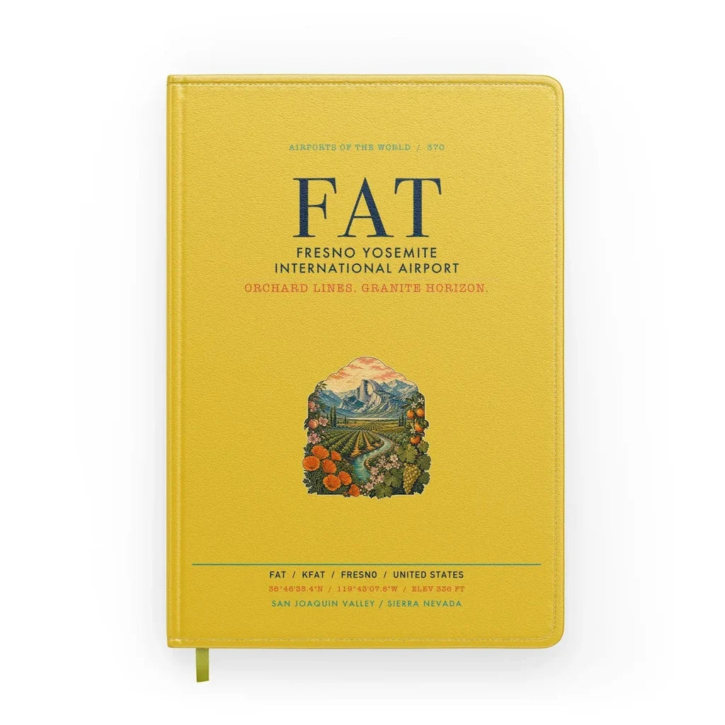 Fresno Yosemite International Airport (FAT) design on yellow notebook